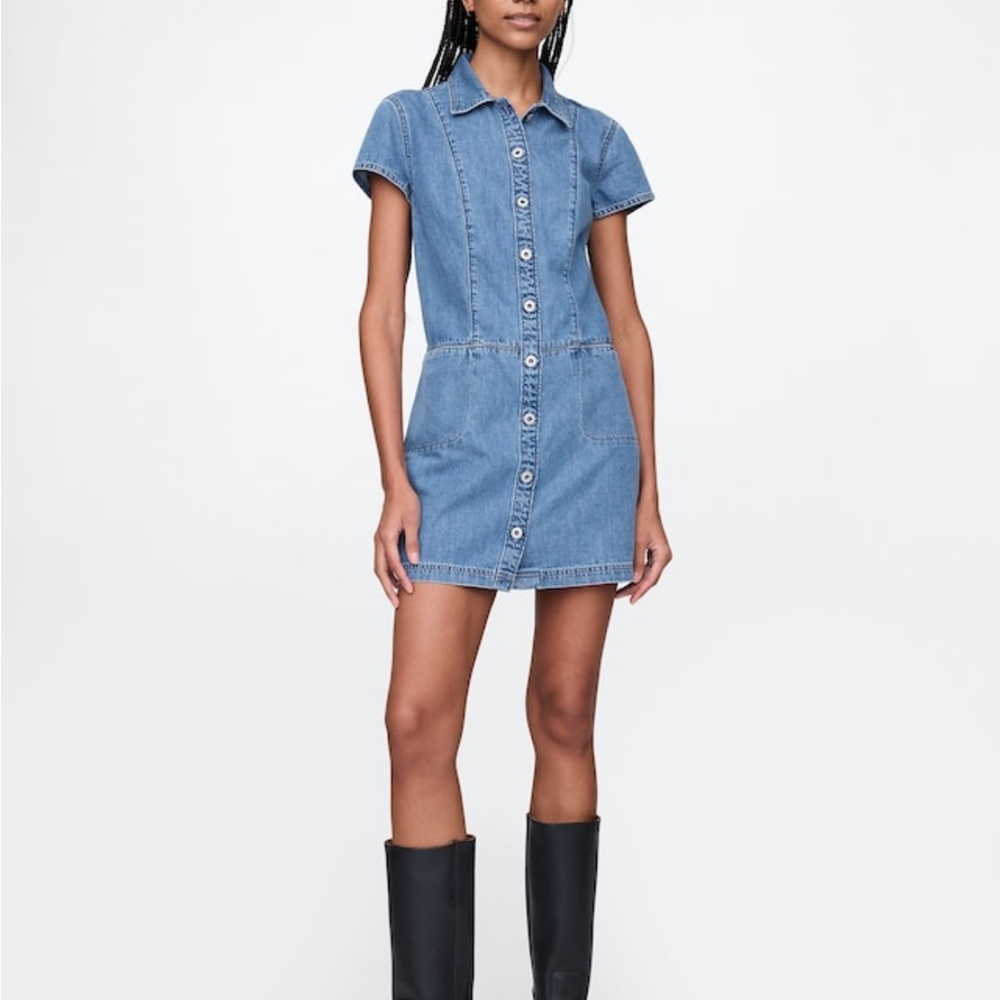 NWT GAP Denim Button-Up mini shift Dress ultra-soft